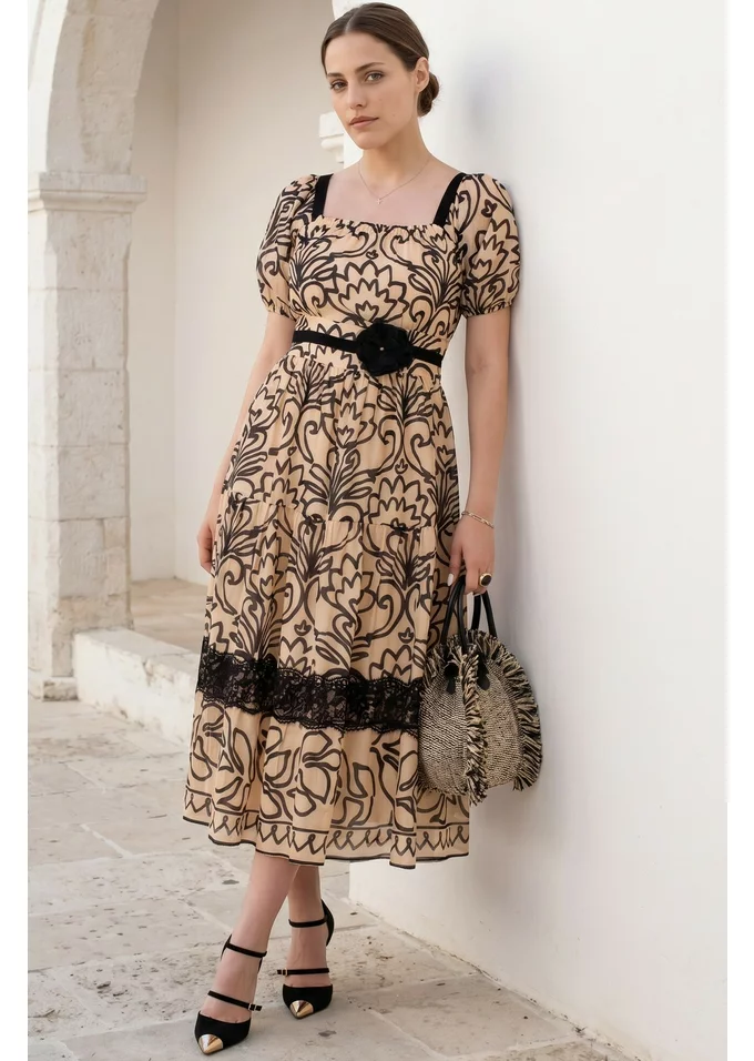 Rochie de vara desert din bumbac subtire vaporos cu floare
