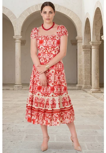 Rochie de vara dolce vita din broderie englezeasca imprimata