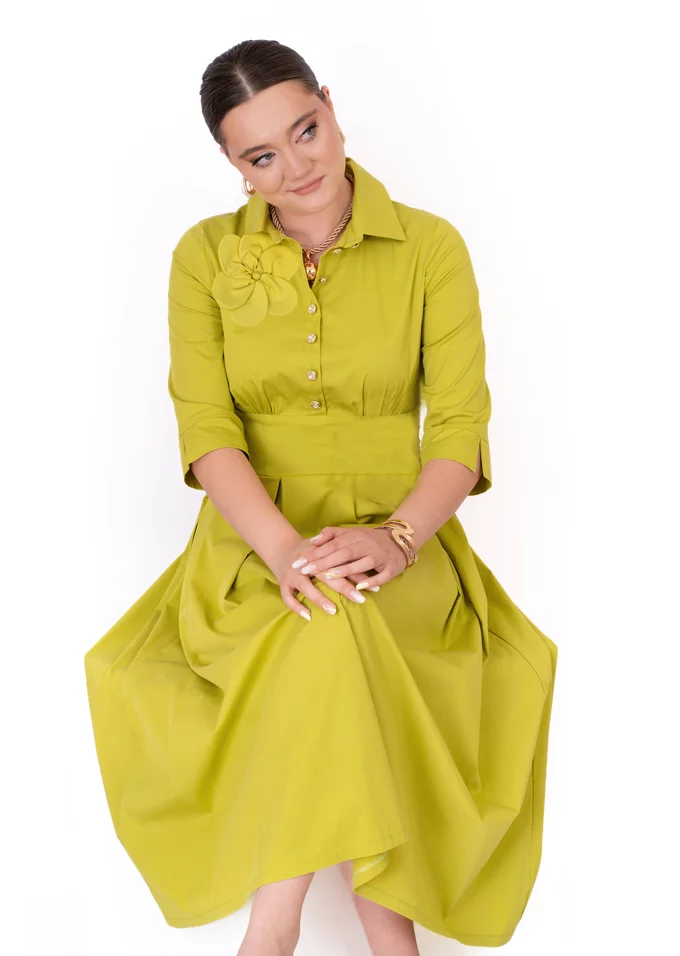 Rochie de vara midi tip camasa din poplin neon