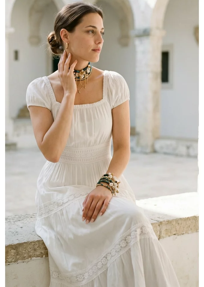 Rochie de vara sunrise din vascoza natur cu broderie