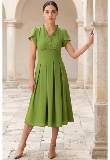 Rochie de vara vivid green cu volanase