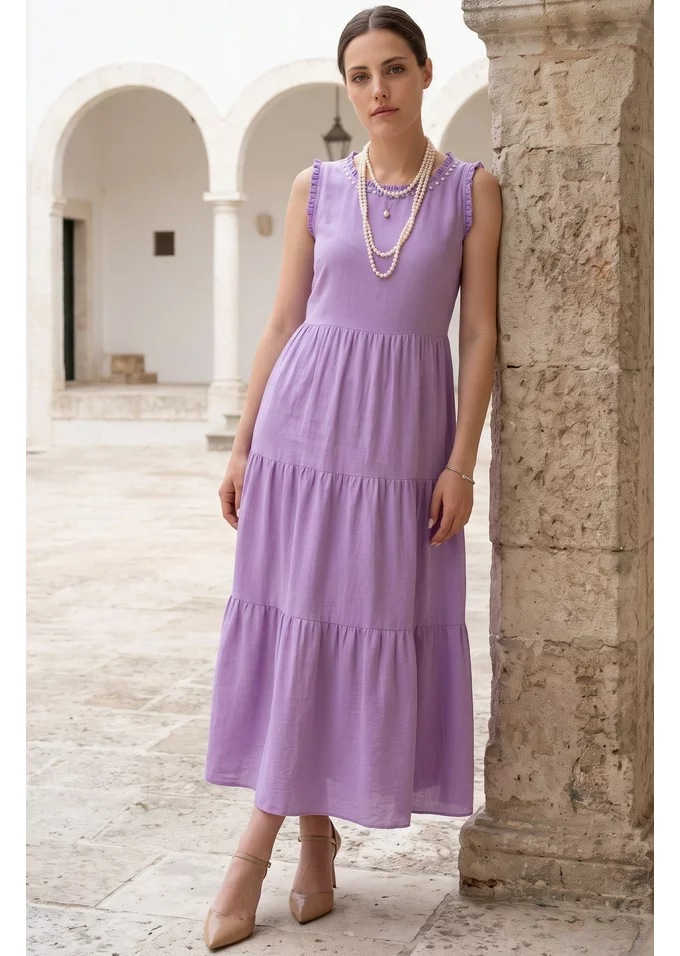 Rochie de zi ametist cu volane treptate