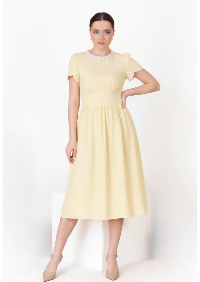 Rochie de zi vanilla din crep de vascoza -