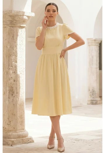 Rochie de zi vanilla din crep de vascoza