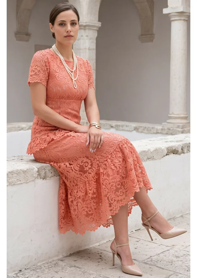 Rochie din dantela macrame pierisc amour cu detalii satinate