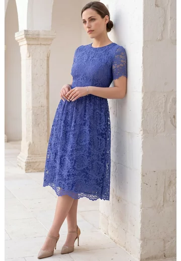Rochie din dantela macrame purple  cu detalii satinate
