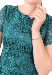 Rochie din dantela macrame turquoise cu detalii satinate