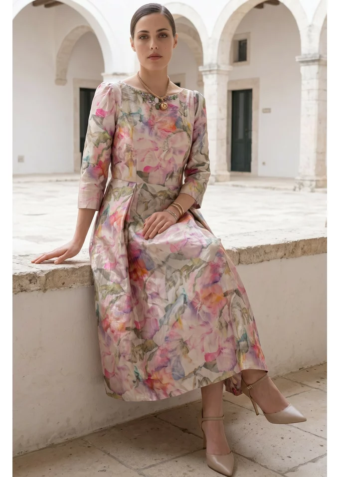 Rochie din tafta color fusion cu colier din pietre