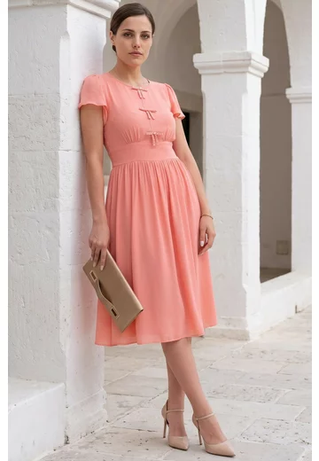Rochie din voal dark peach cu fundite pietruite