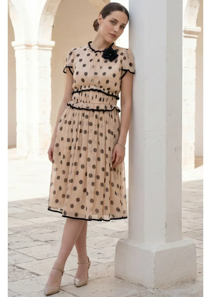 Rochie duality din voal usor creponat decorata cu floare
