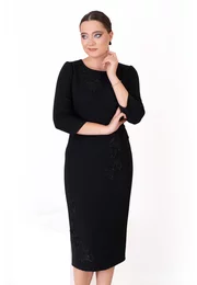 Rochie eleganata black glow din stofa premium cu broderie ton in ton