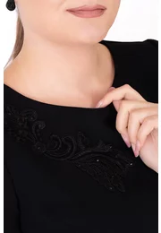 Rochie eleganata black glow din stofa premium cu broderie ton in ton