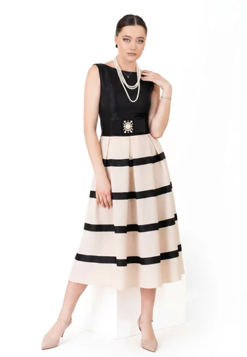 Rochie elegant stripe din vascoza creponata