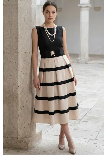 Rochie elegant stripe din vascoza creponata
