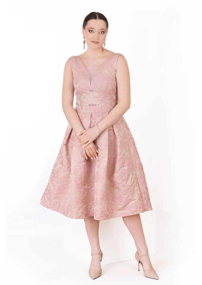 Rochie eleganta Blush Pink din brocard