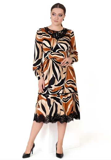 Rochie eleganta brown mirage decorata cu broderie