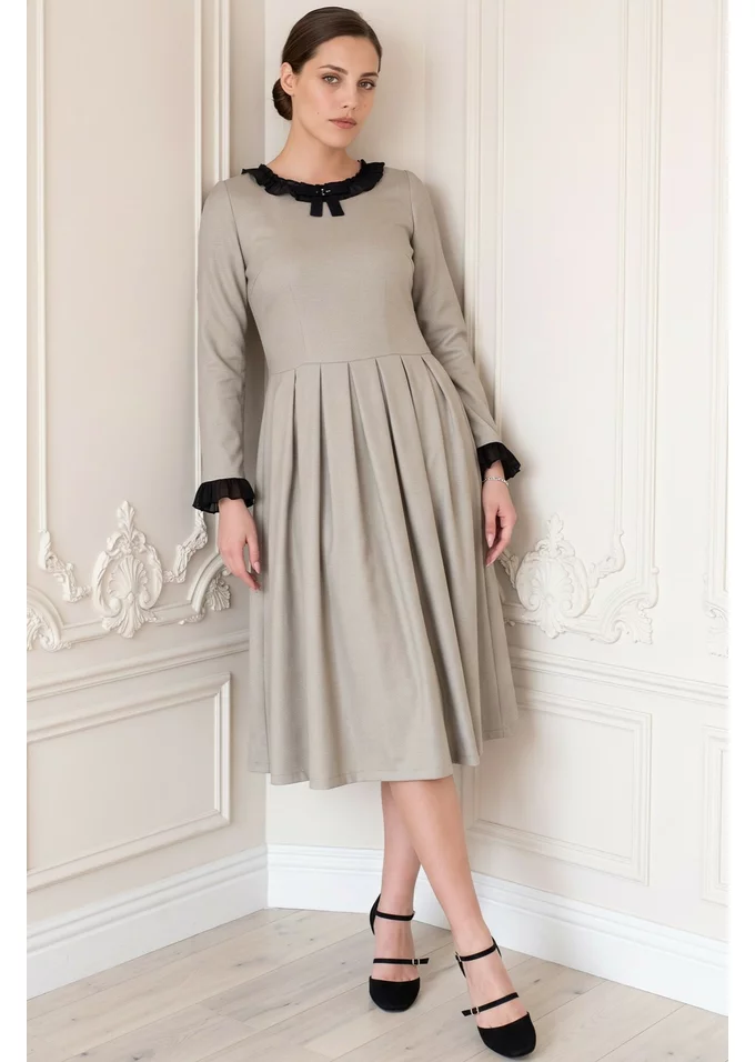 Rochie eleganta glacier din stofa pepit cu elastan decorata cu fundita