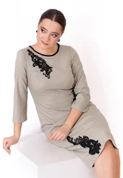 Rochie eleganta glacier pe linia corpului din stofa pepit cu elastan