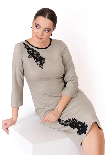 Rochie eleganta glacier pe linia corpului din stofa pepit cu elastan