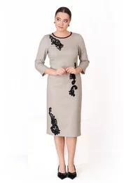 Rochie eleganta glacier pe linia corpului din stofa pepit cu elastan