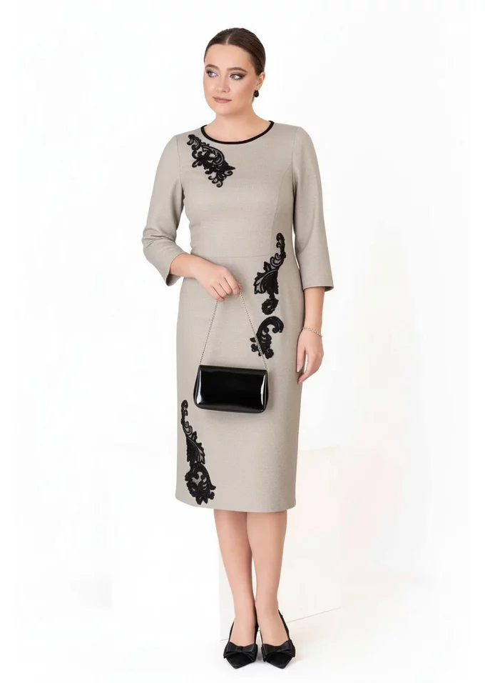 Rochie eleganta glacier pe linia corpului din stofa pepit cu elastan