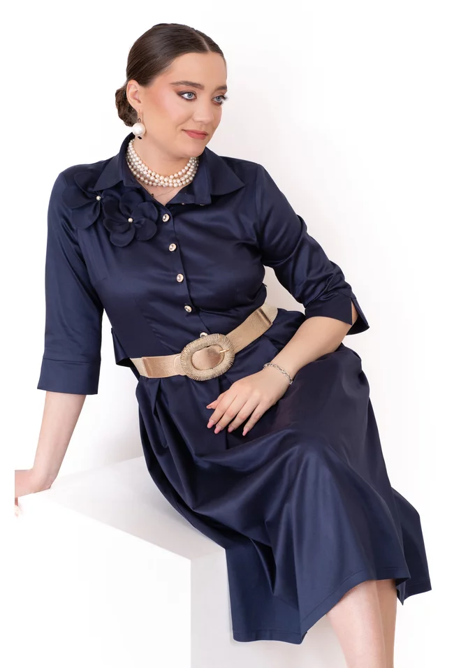 Rochie eleganta navy tip camasa