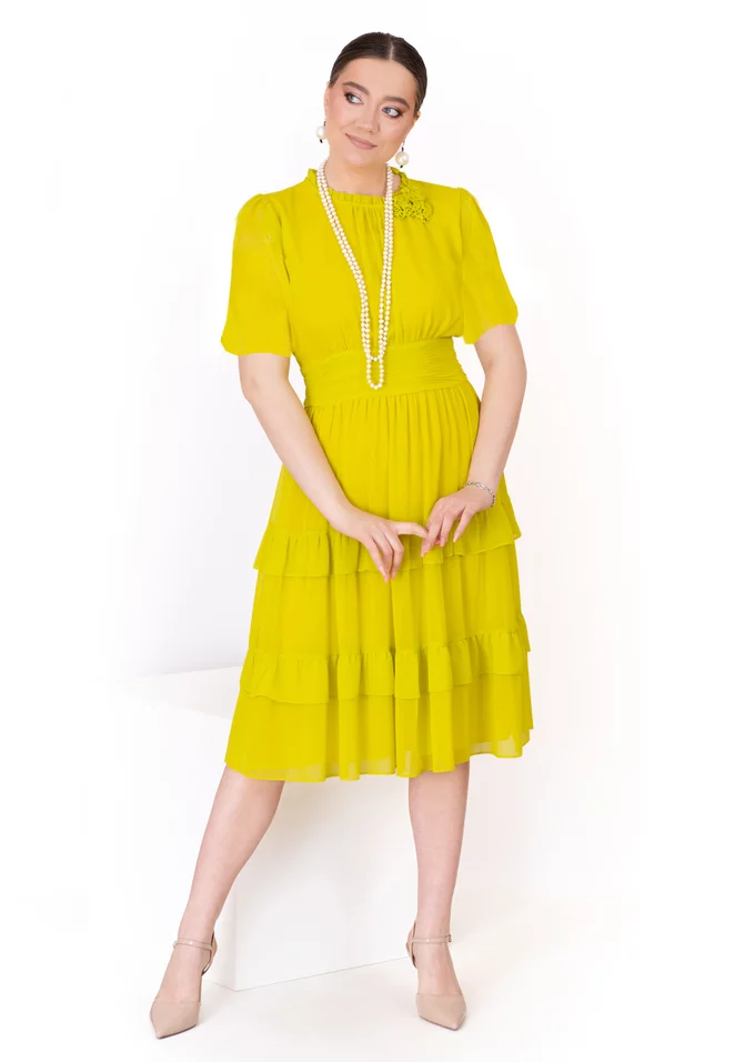 Rochie eleganta Neon Yellow cu maneci bufante