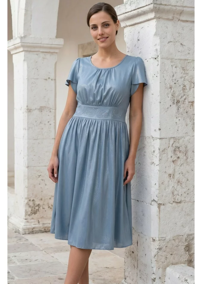 Rochie eleganta saphire elegance accesorizata cu strasuri