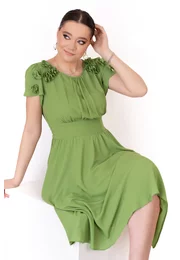 Rochie eleganta verde fistic accesorizata cu flori