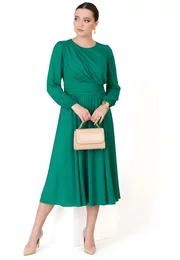 Rochie eleganta verde jad decorata cu volane