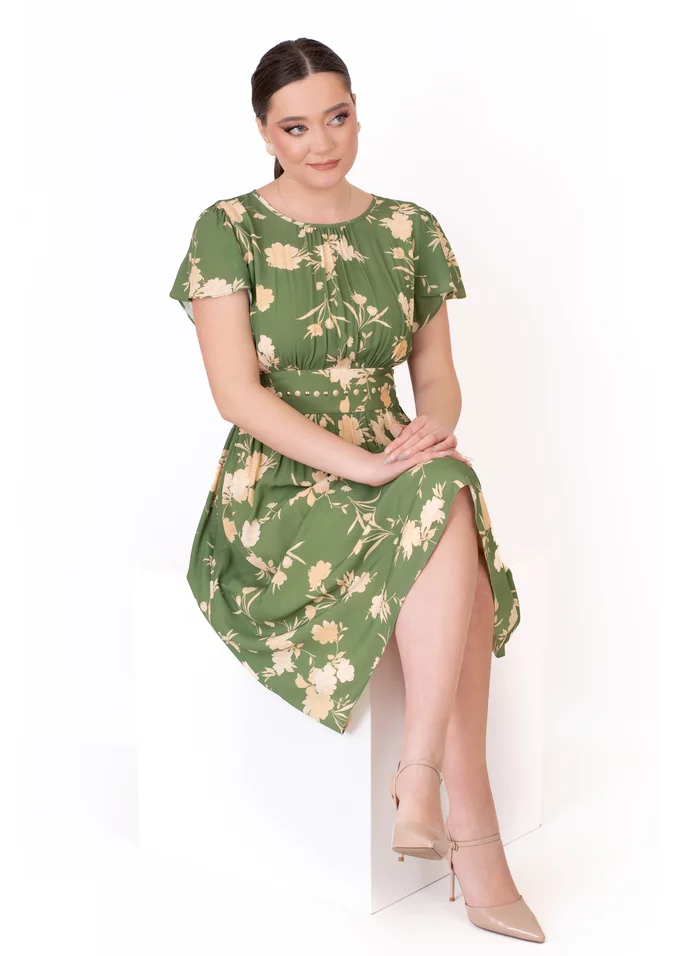 Rochie eleganta wild flowers din vascoza verde menta