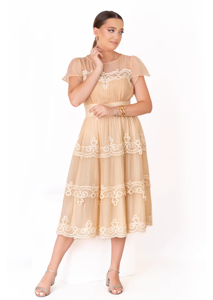 Rochie ember elegances din organza cu broderii aplicate