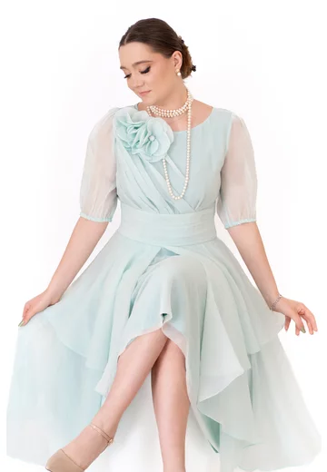 Rochie extravaganta de gala seafoam symphony din seta cu aspect gofrat