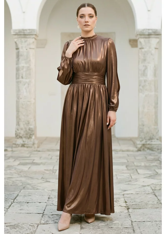 Rochie fina de gala bronze starust din voal glittery