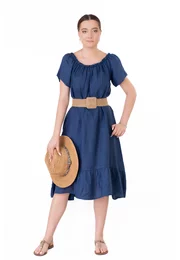 Rochie lejera din in navy cu volans