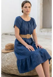 Rochie lejera din in navy cu volans