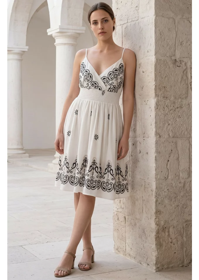 Rochie lejera ivory accesorizata cu broderie