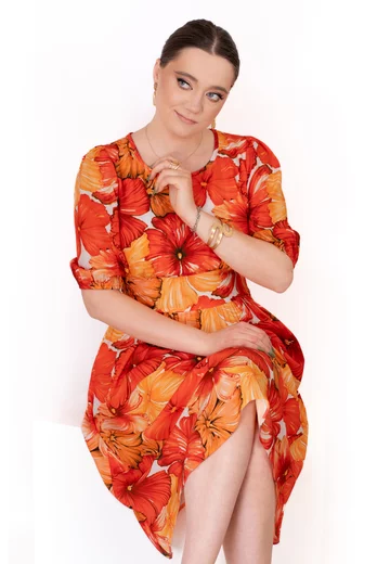 Rochie mediteranean muse cu imprimeu floral din vascoza