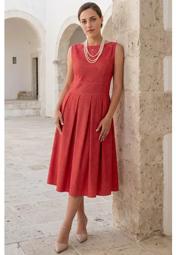 Rochie poppie din denim cu tighele de contrast