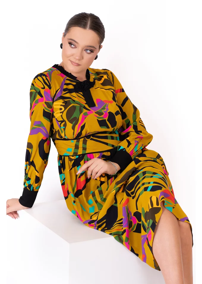 Rochie radiance din vascoza cu imprimeu abstract