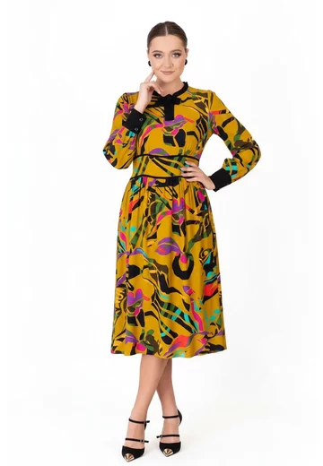Rochie radiance din vascoza cu imprimeu abstract