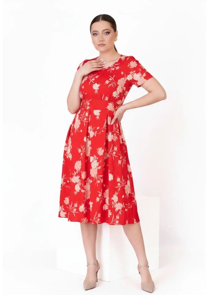 Rochie rafinata absolute red rosu mac cu pliuri