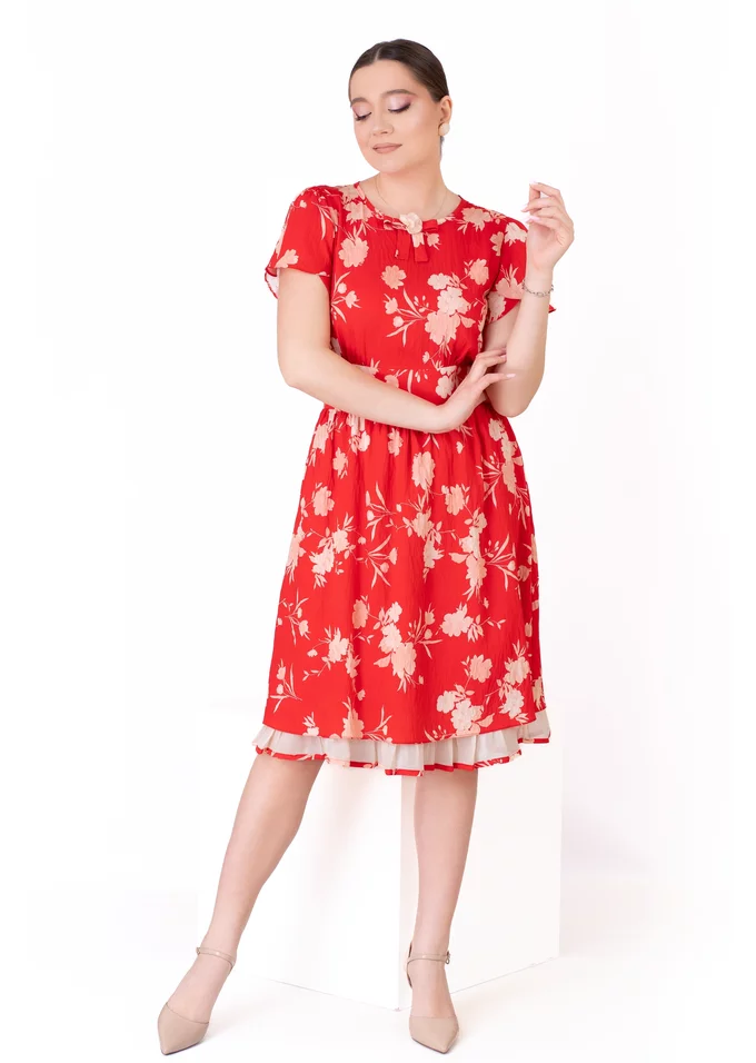 Rochie rafinata absolute red rosu mac cu volanas