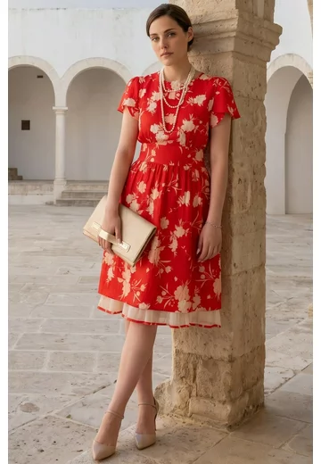 Rochie rafinata absolute red rosu mac cu volanas