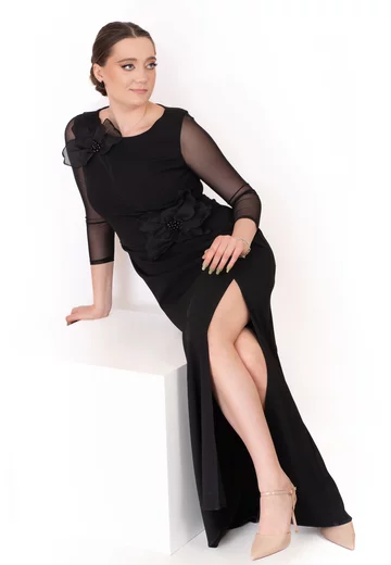 Rochie rafinata de eveniment black orhid din crep negru