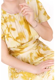Rochie rafinata din vascoza soft vanilla cu print floral