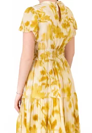 Rochie rafinata din vascoza soft vanilla cu print floral