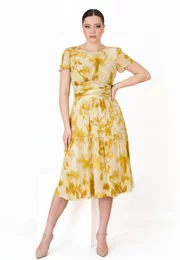 Rochie rafinata din vascoza soft vanilla cu print floral