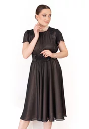 Rochie rafinata gold beige accesorizata cu dantela