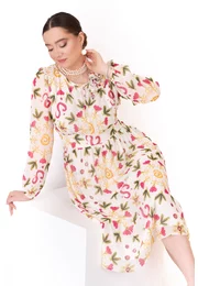 Rochie rapsody of color din chiffon policolor accesorizata cu flori